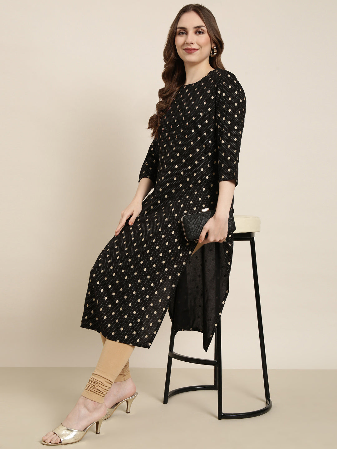 Women Straight Black Geometric Kurta