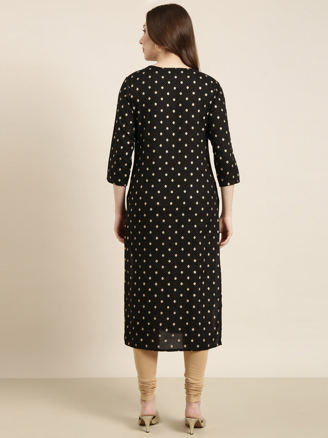 Women Straight Black Geometric Kurta