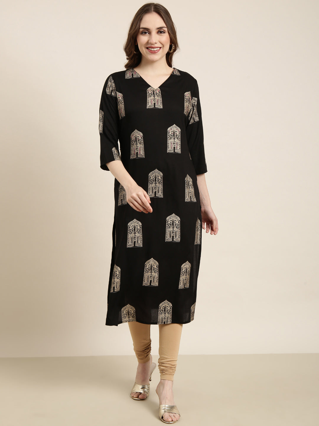 Women Straight Black Ethnic Motifs Kurta