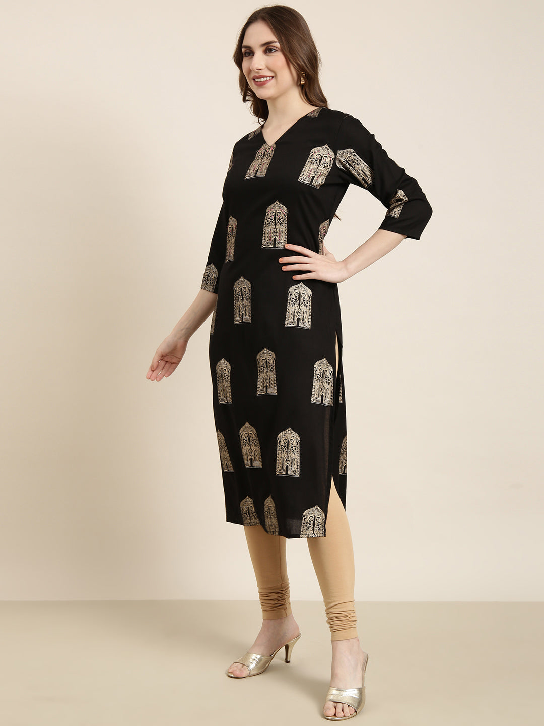 Women Straight Black Ethnic Motifs Kurta