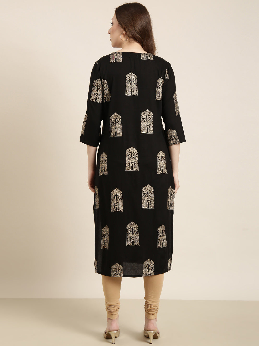 Women Straight Black Ethnic Motifs Kurta