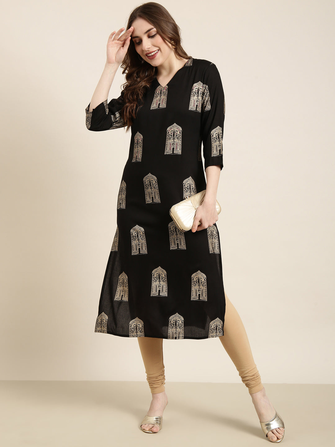 Women Straight Black Ethnic Motifs Kurta