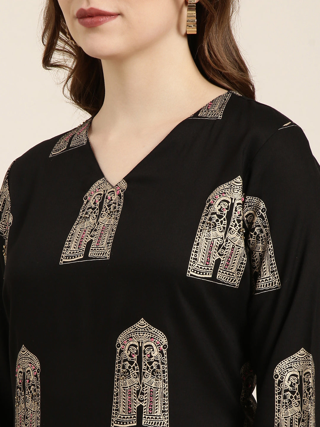 Women Straight Black Ethnic Motifs Kurta