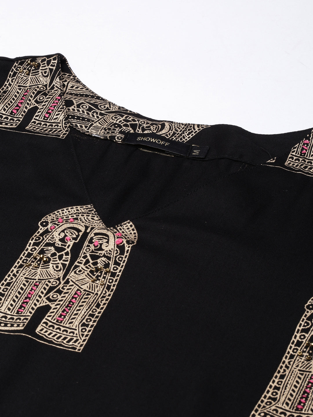 Women Straight Black Ethnic Motifs Kurta