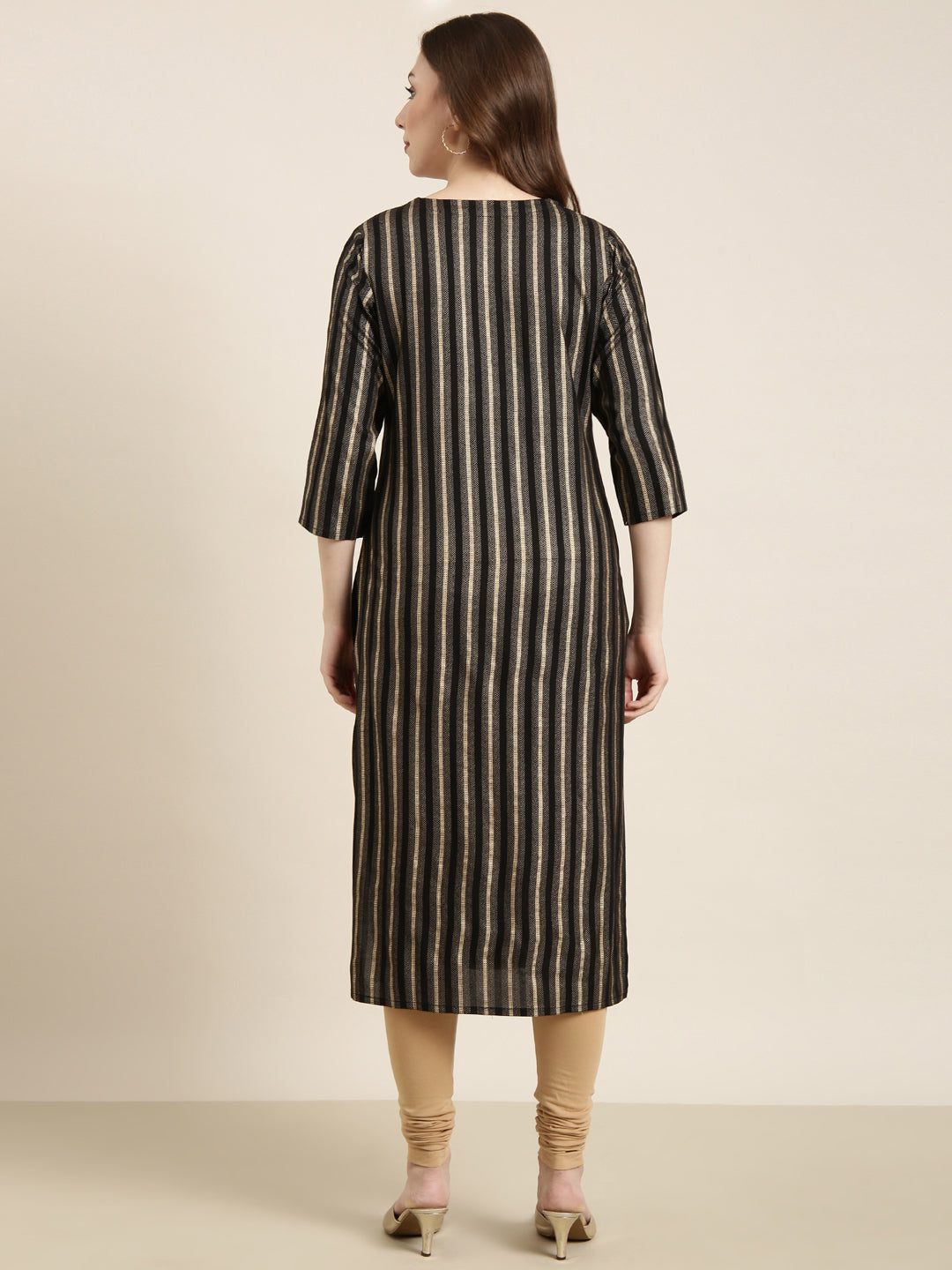 Women Straight Black Striped Kurta