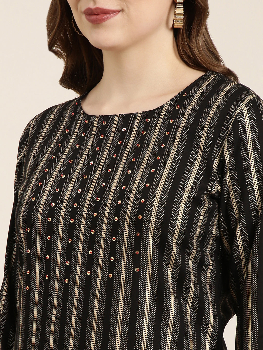 Women Straight Black Striped Kurta