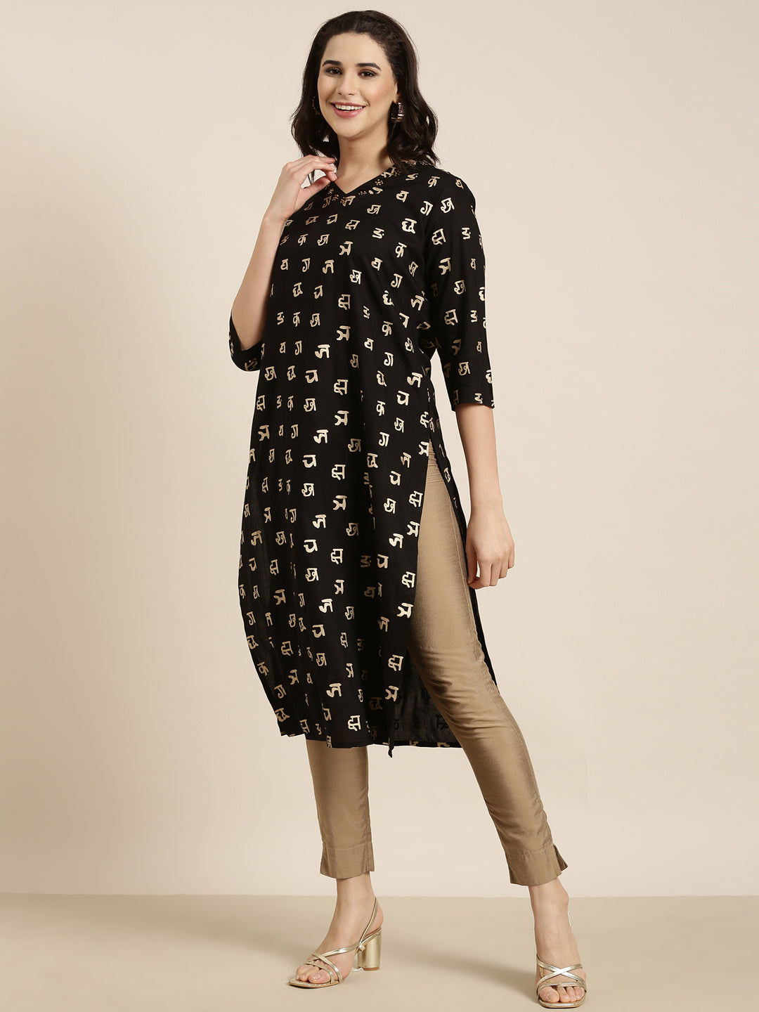 Women Straight Black Ethnic Motifs Kurta