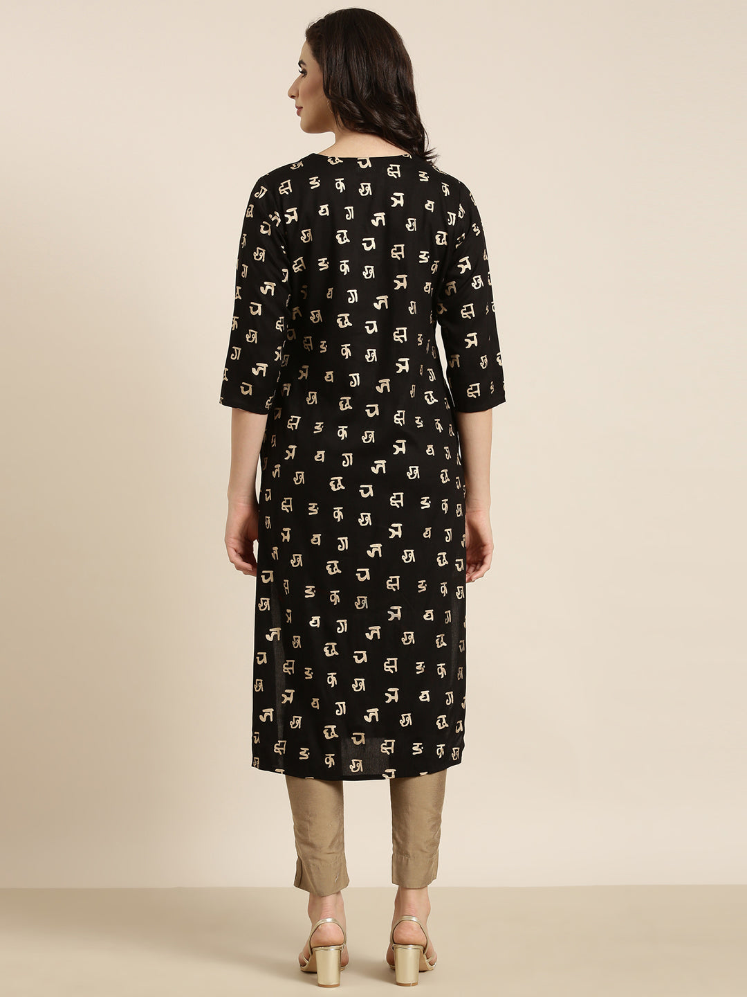 Women Straight Black Ethnic Motifs Kurta