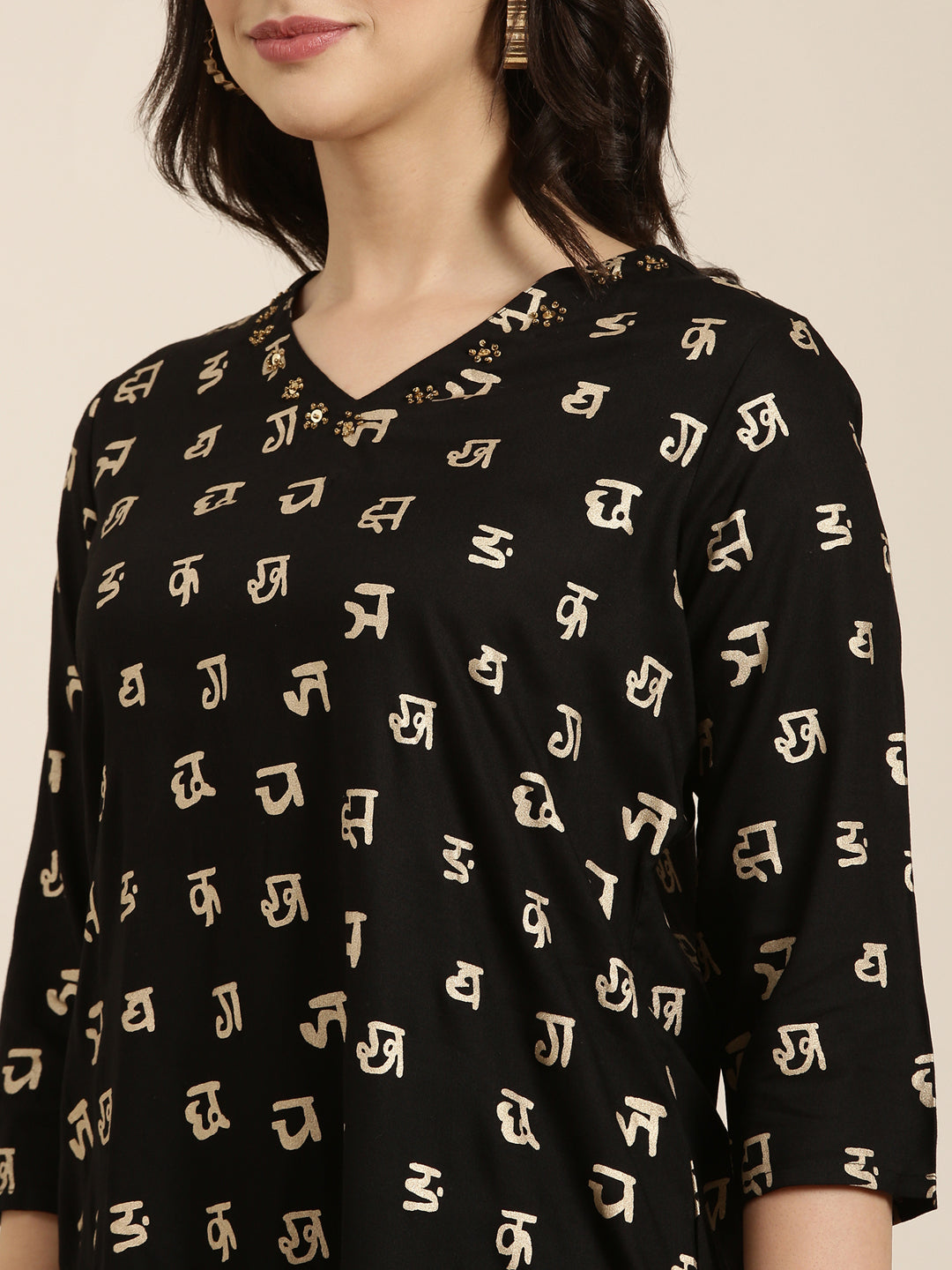 Women Straight Black Ethnic Motifs Kurta