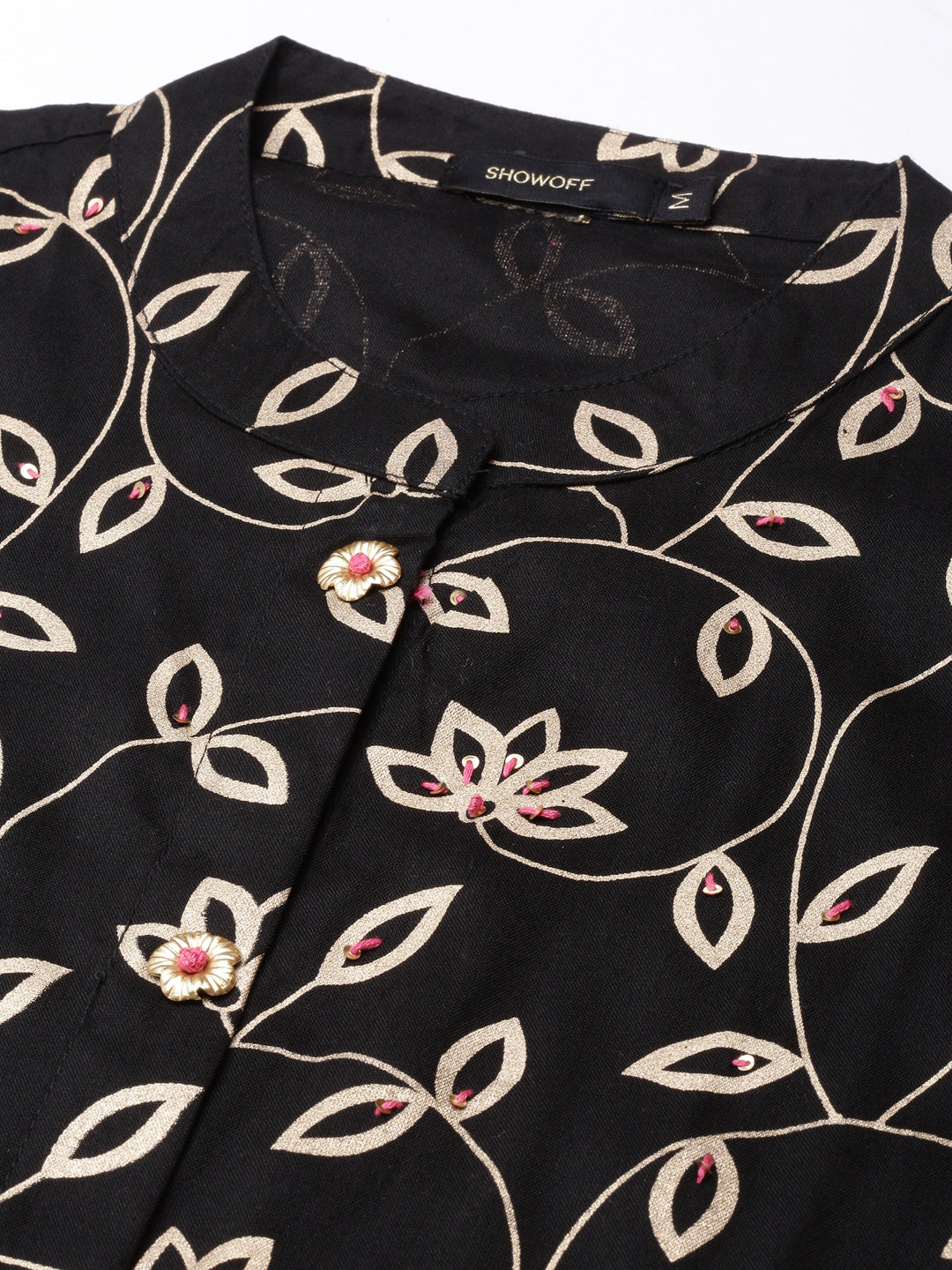 Women Straight Black Floral Kurta