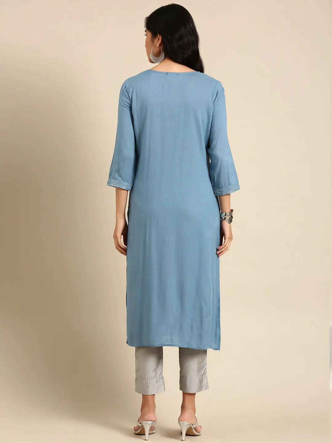 Women's Blue Solid Straight Kurta