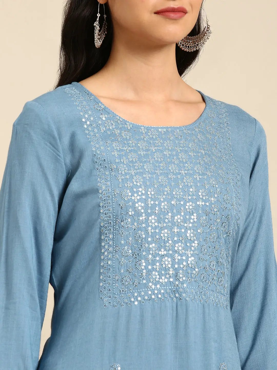 Women's Blue Solid Straight Kurta