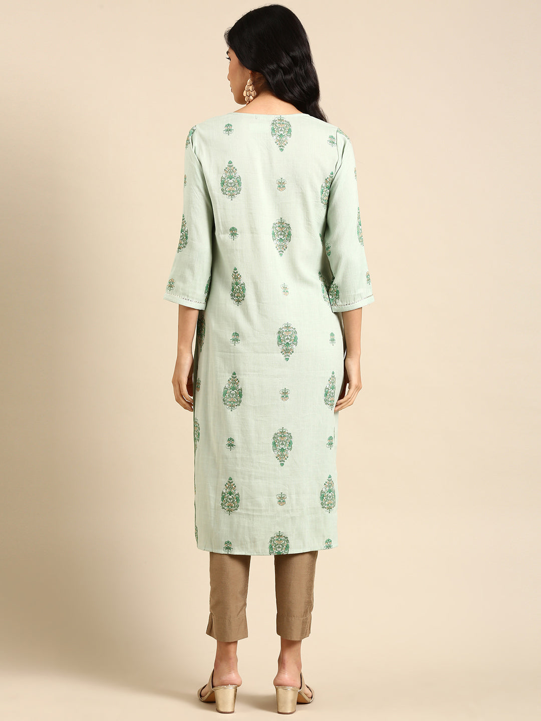 Women's Green Embellished Straight Kurta