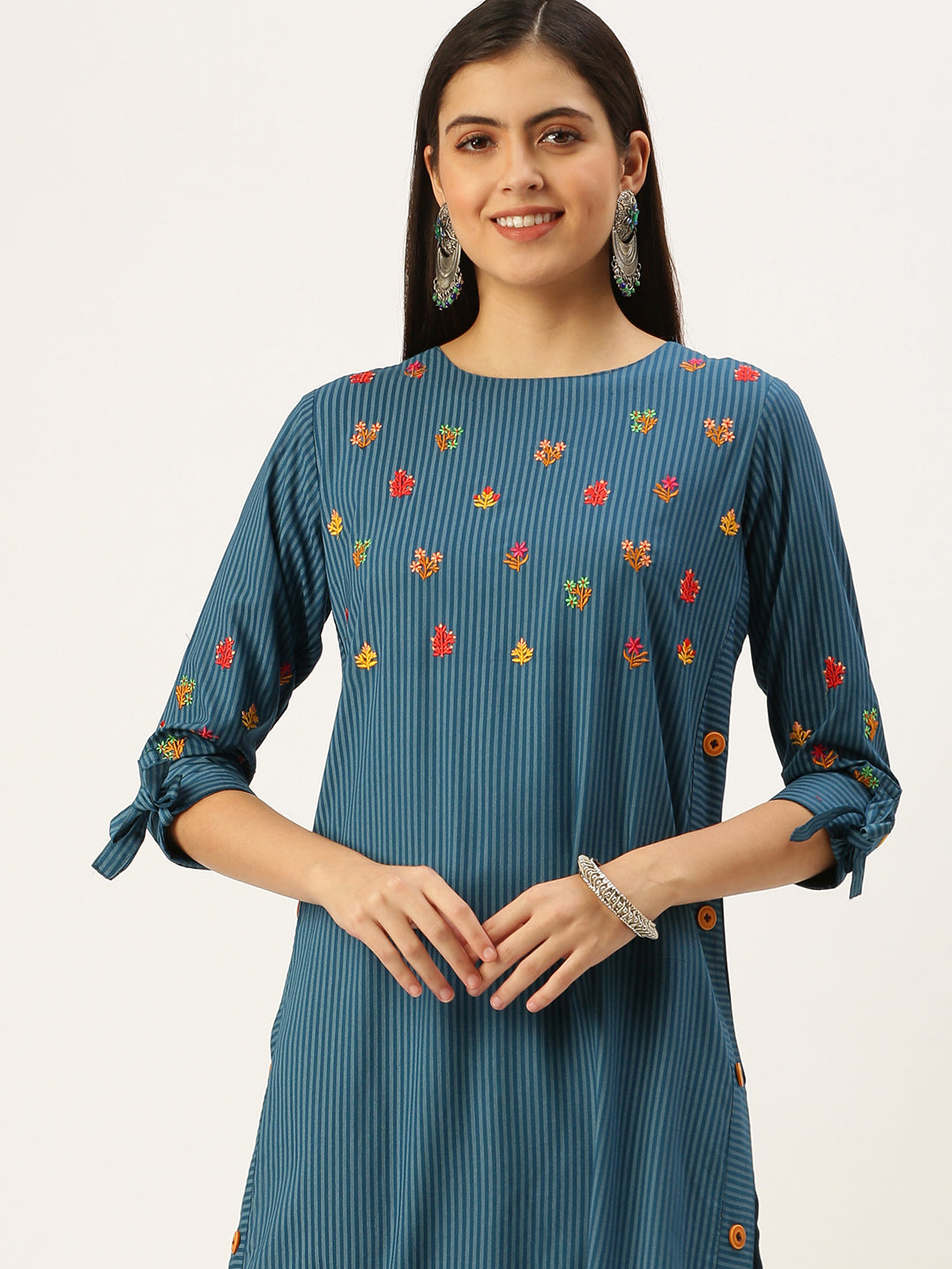 Women's Blue Embroidered Straight Kurtas