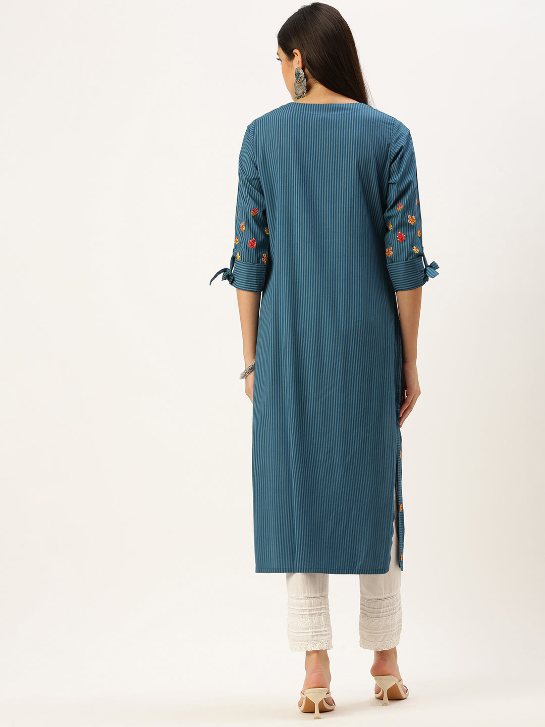 Women's Blue Embroidered Straight Kurtas