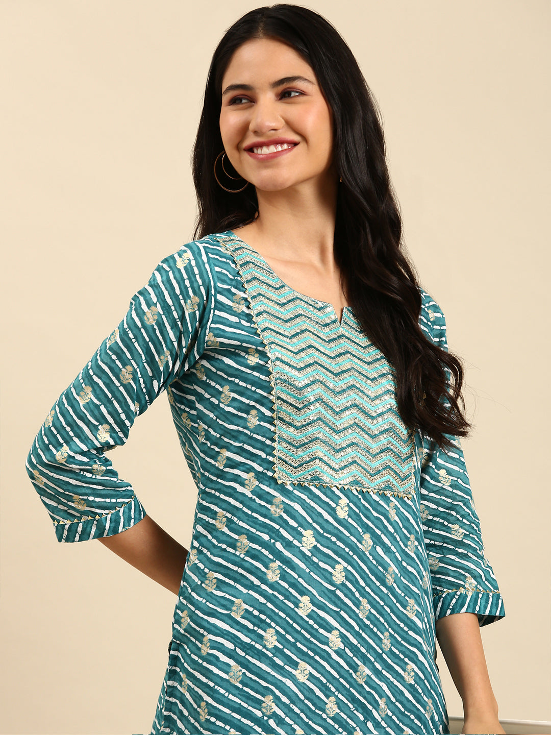 Women's Blue Printed Straight Kurta