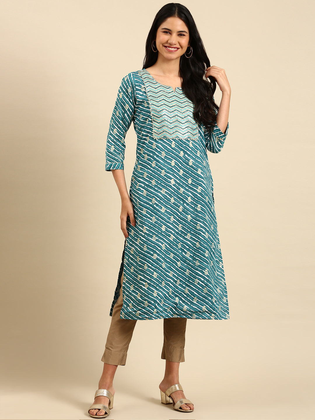 Women's Blue Printed Straight Kurta