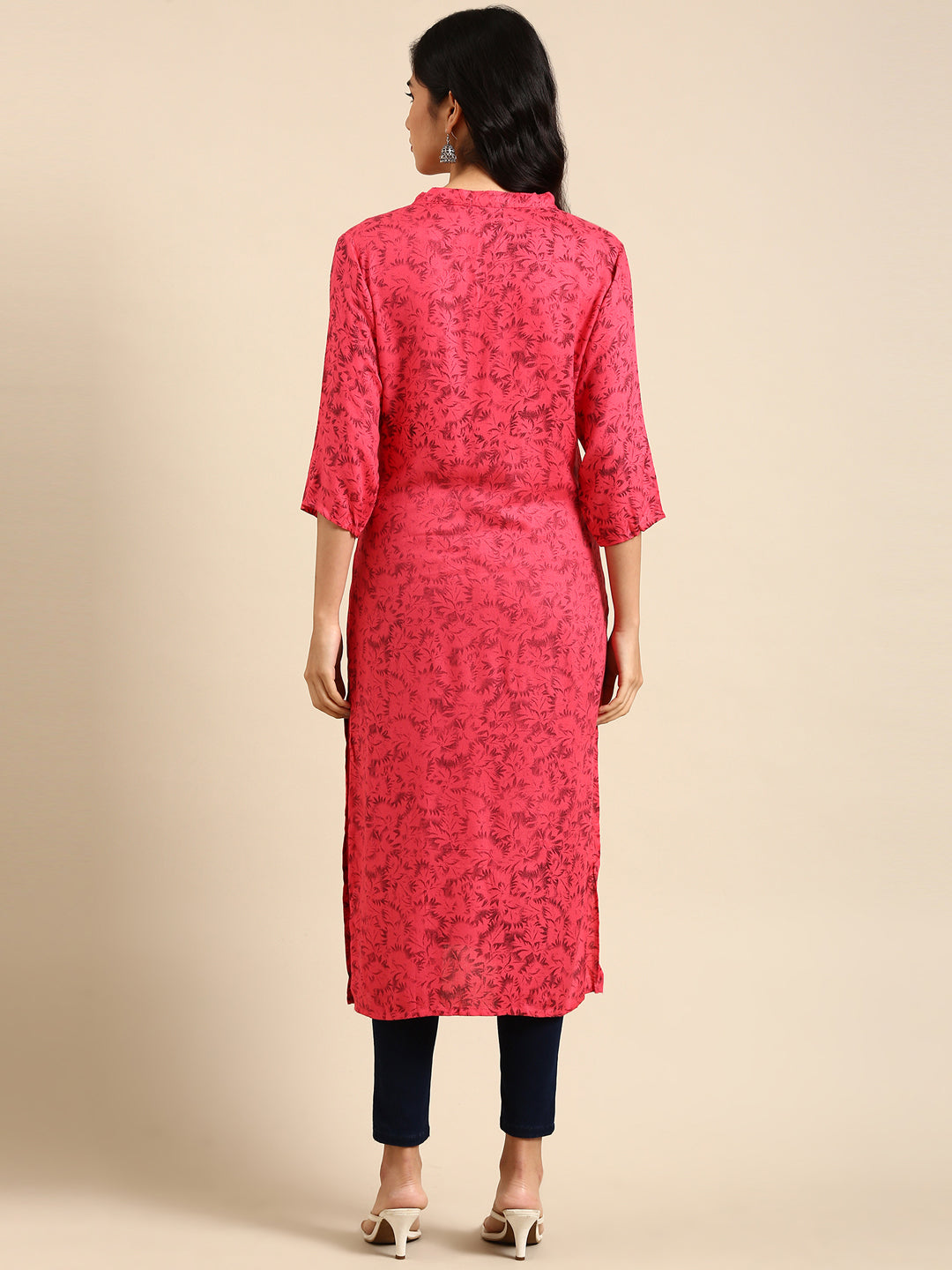 Women's Pink Printed Straight Kurta