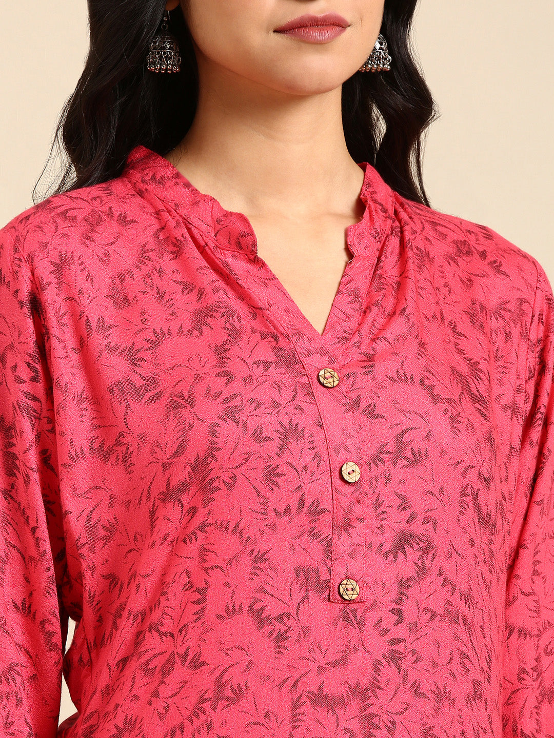 Women's Pink Printed Straight Kurta