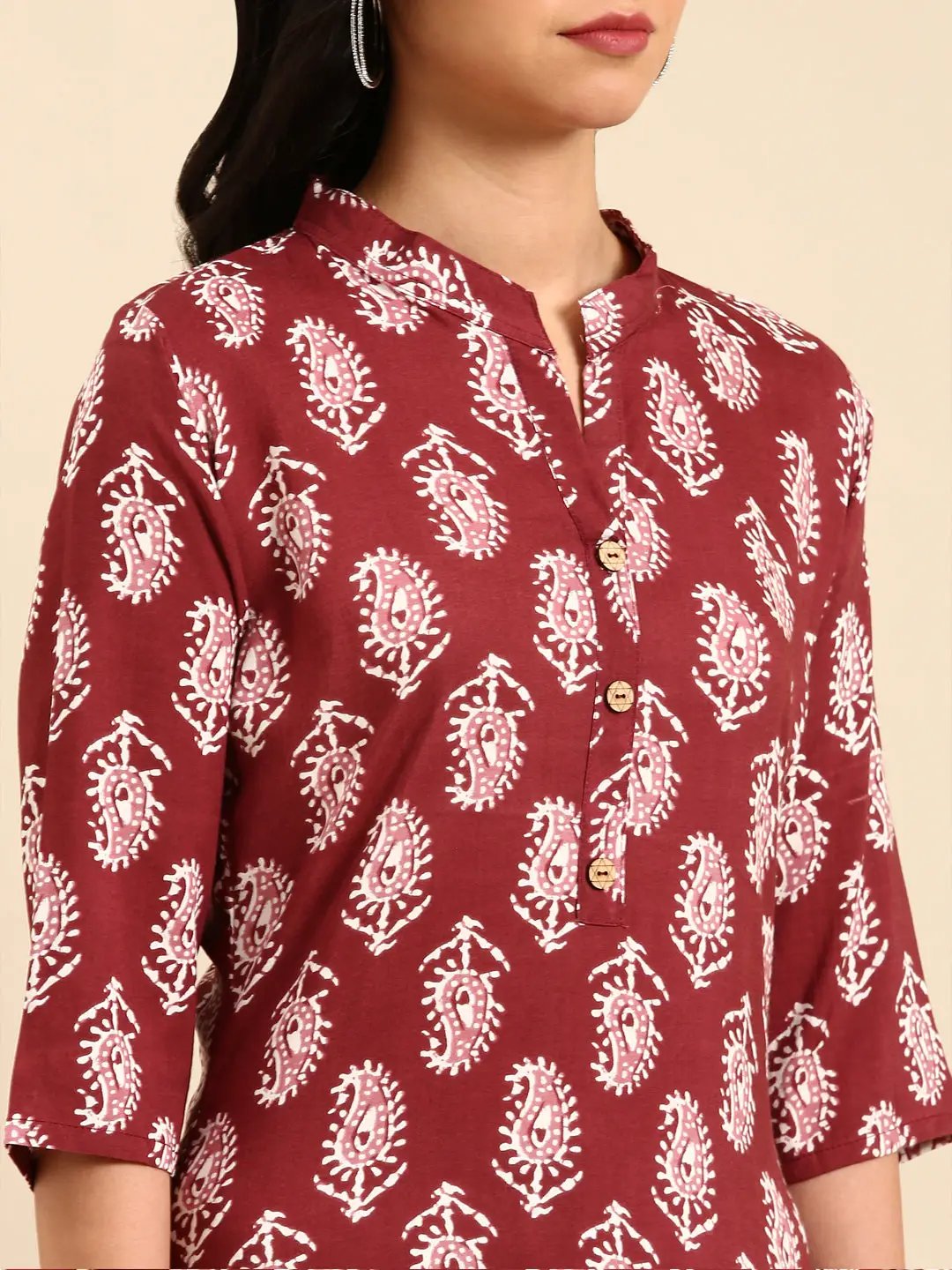 Women's Red Printed Straight Kurta