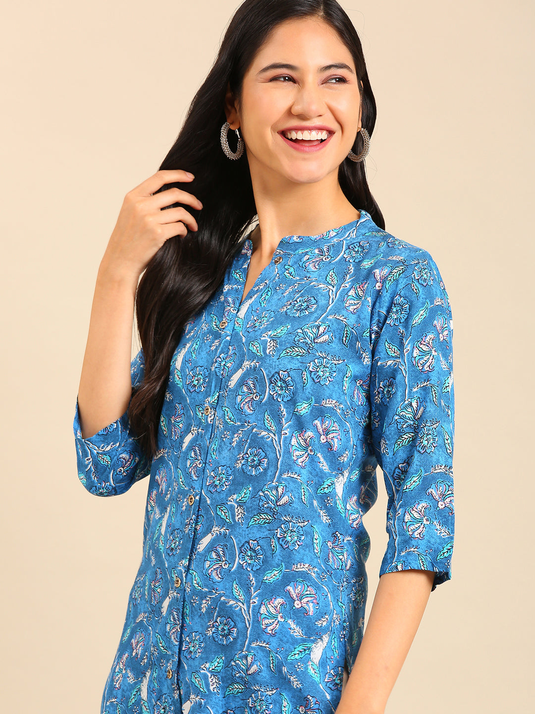 Women's Blue Printed Straight Kurta