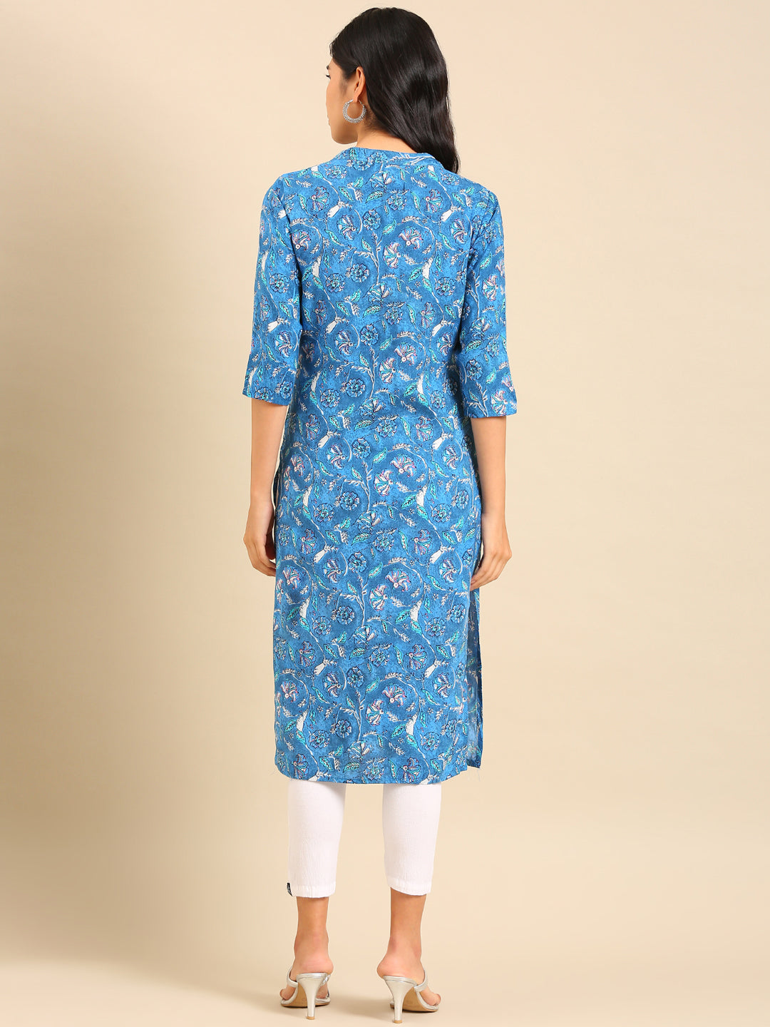 Women's Blue Printed Straight Kurta