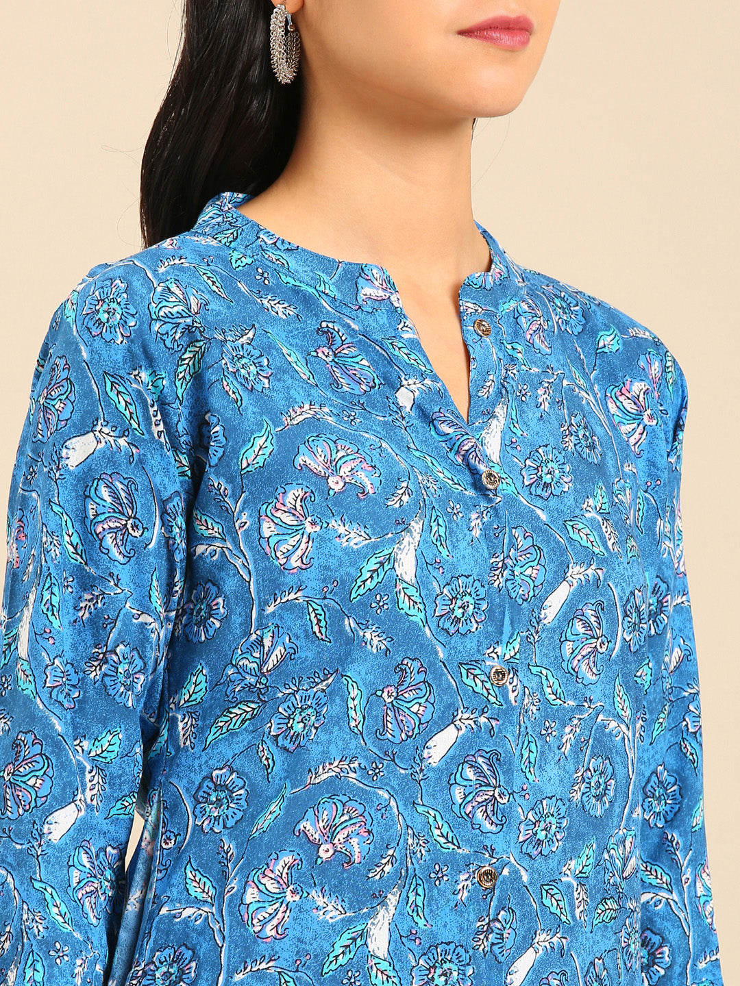 Women's Blue Printed Straight Kurta