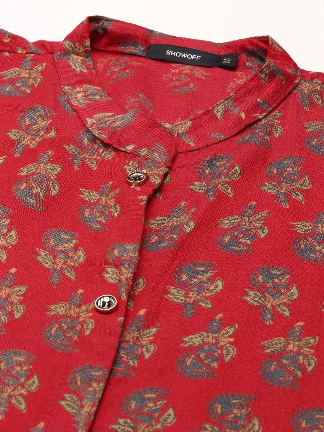 Women's Red Printed Straight Kurta