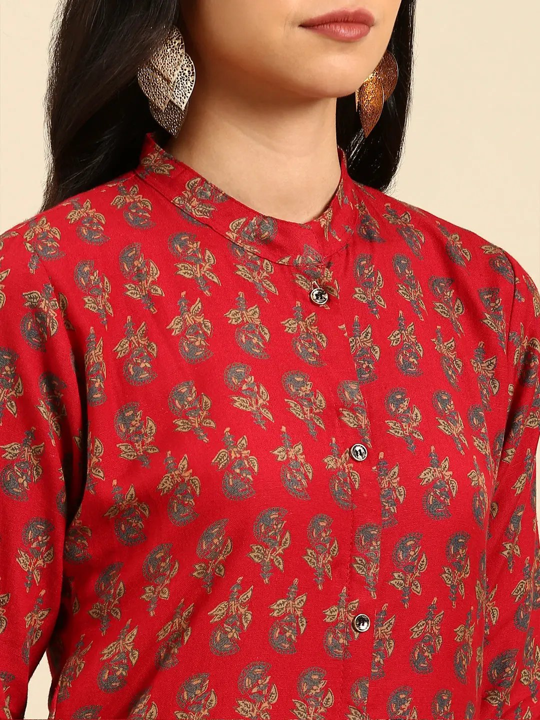 Women's Red Printed Straight Kurta