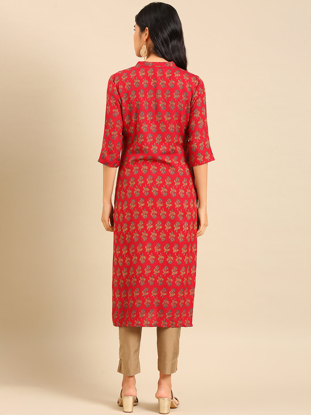 Women's Red Printed Straight Kurta