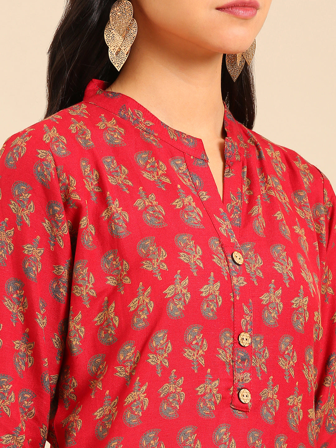 Women's Red Printed Straight Kurta