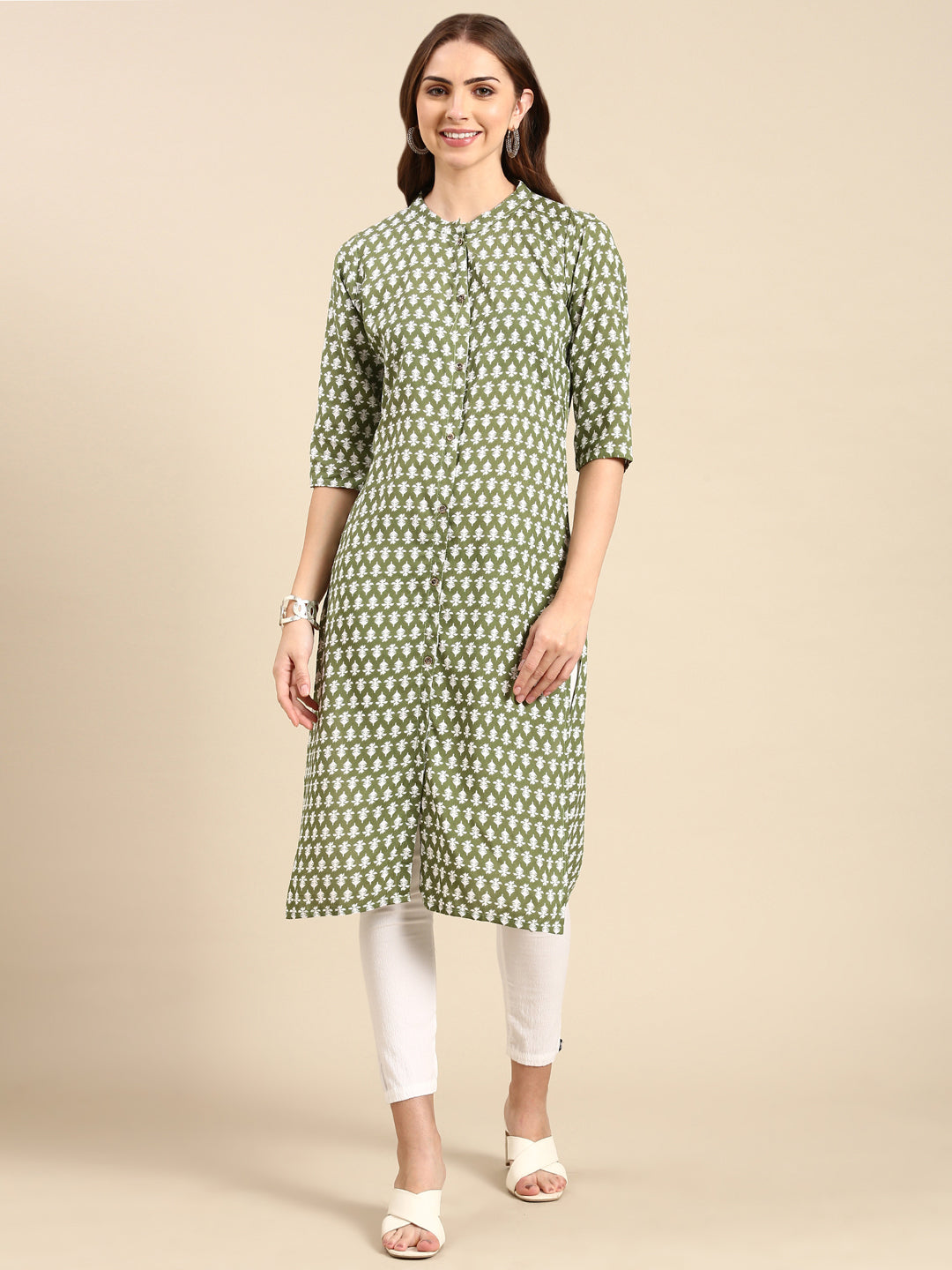 Women's Green Printed Straight Kurta