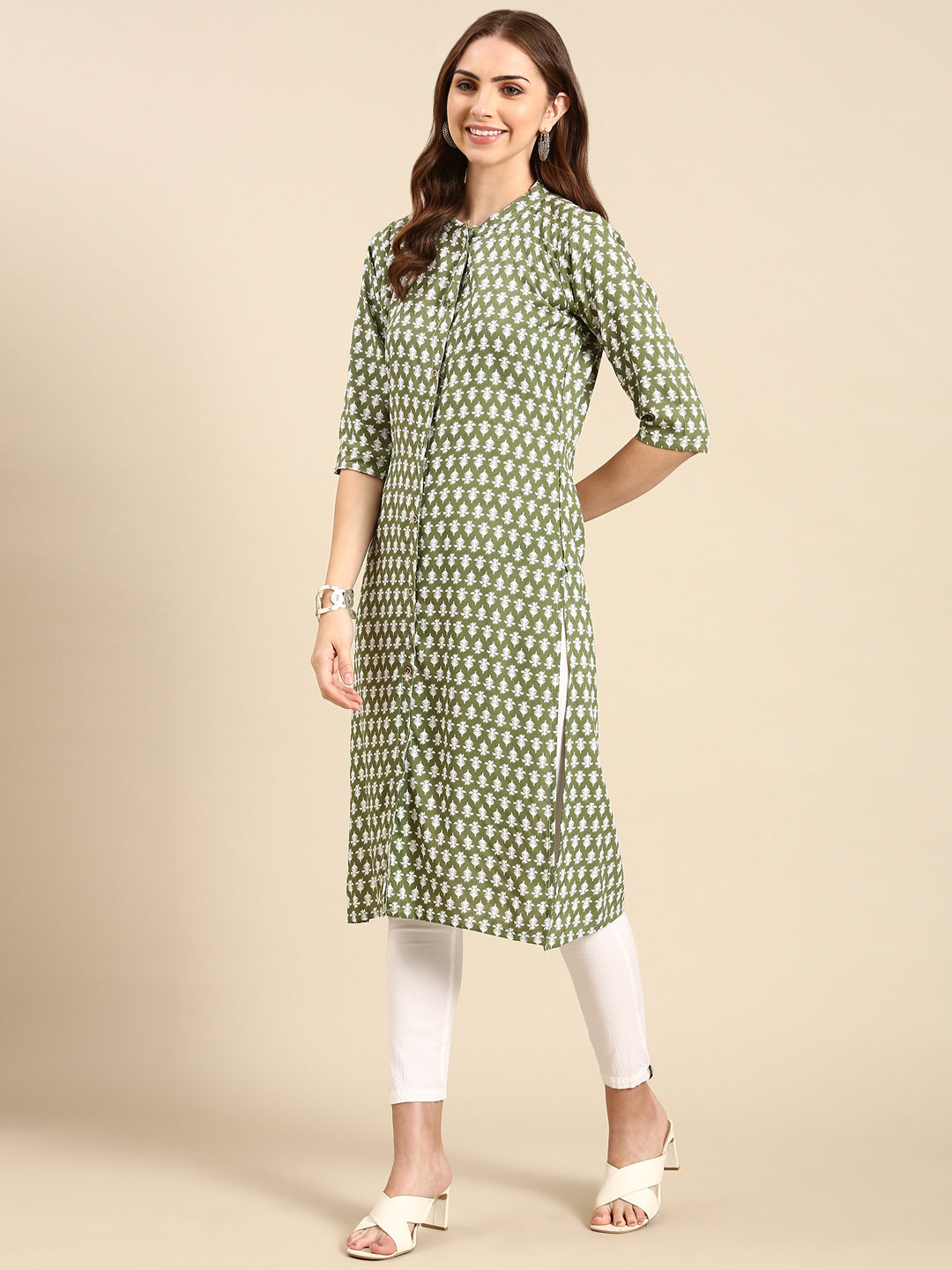 Women's Green Printed Straight Kurta