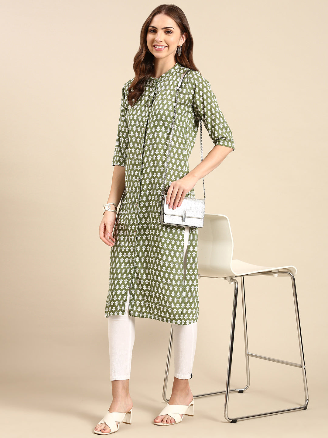 Women's Green Printed Straight Kurta