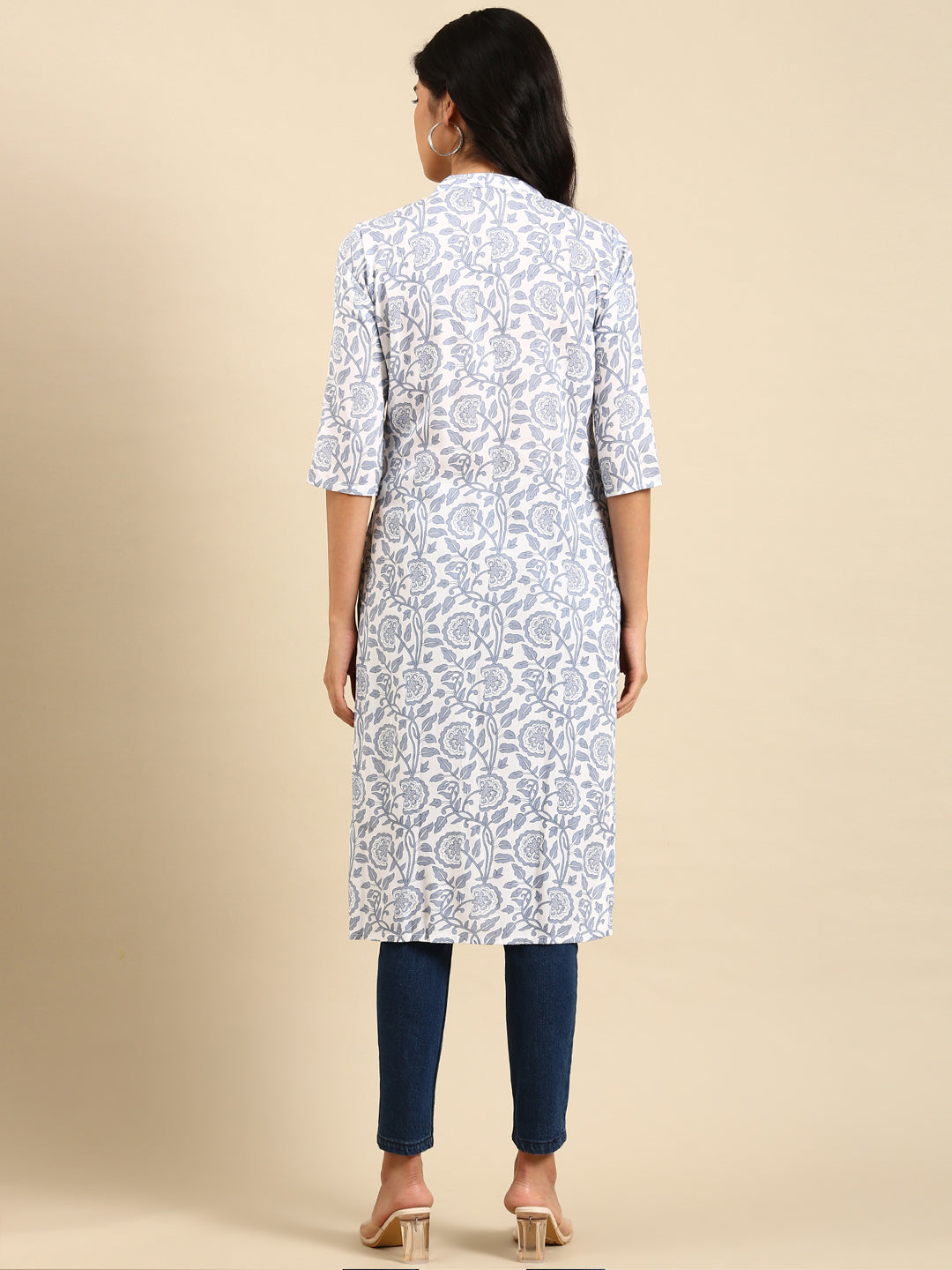 Women's White Printed Straight Kurta