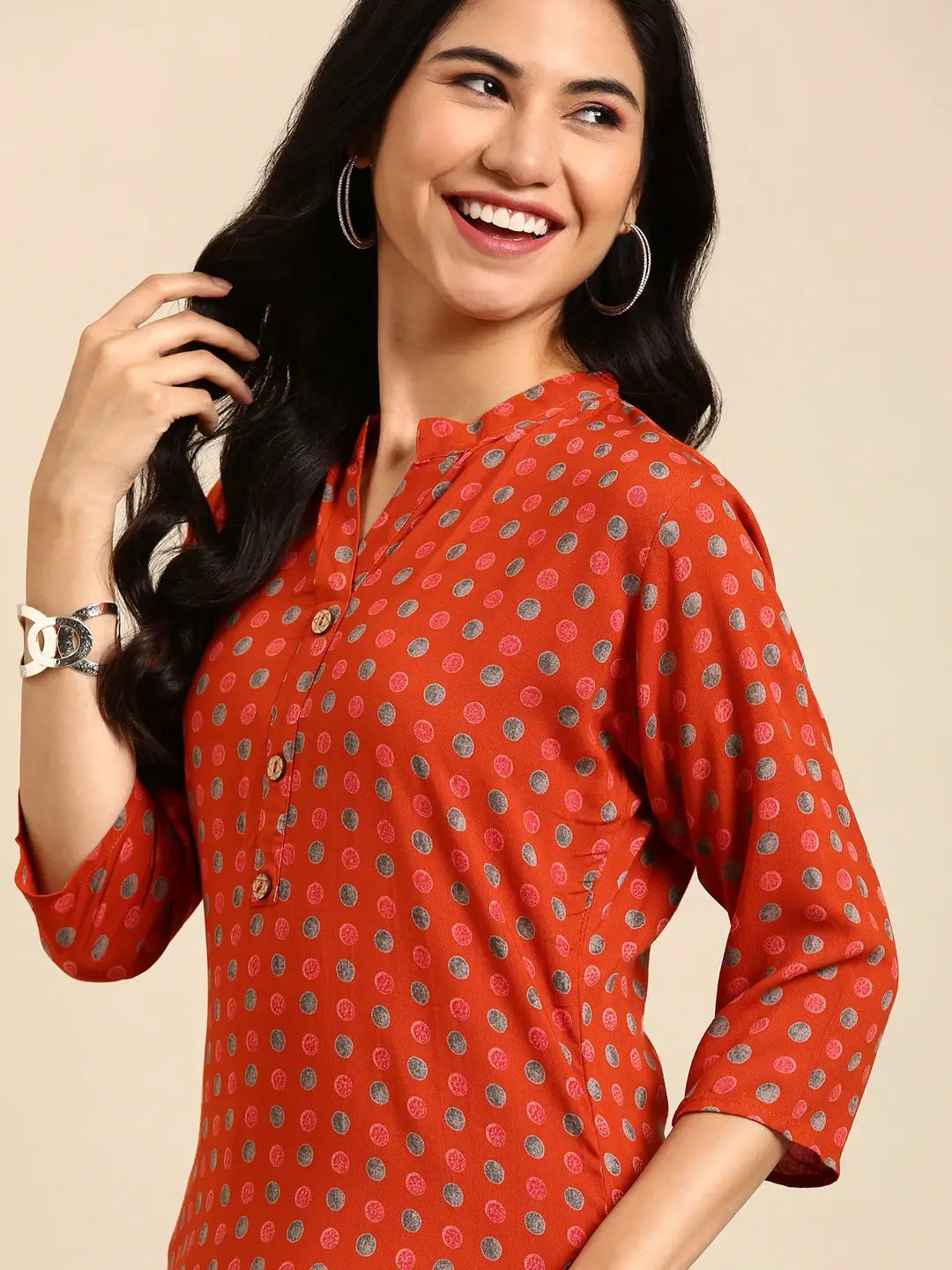 Women's Orange Printed Straight Kurta