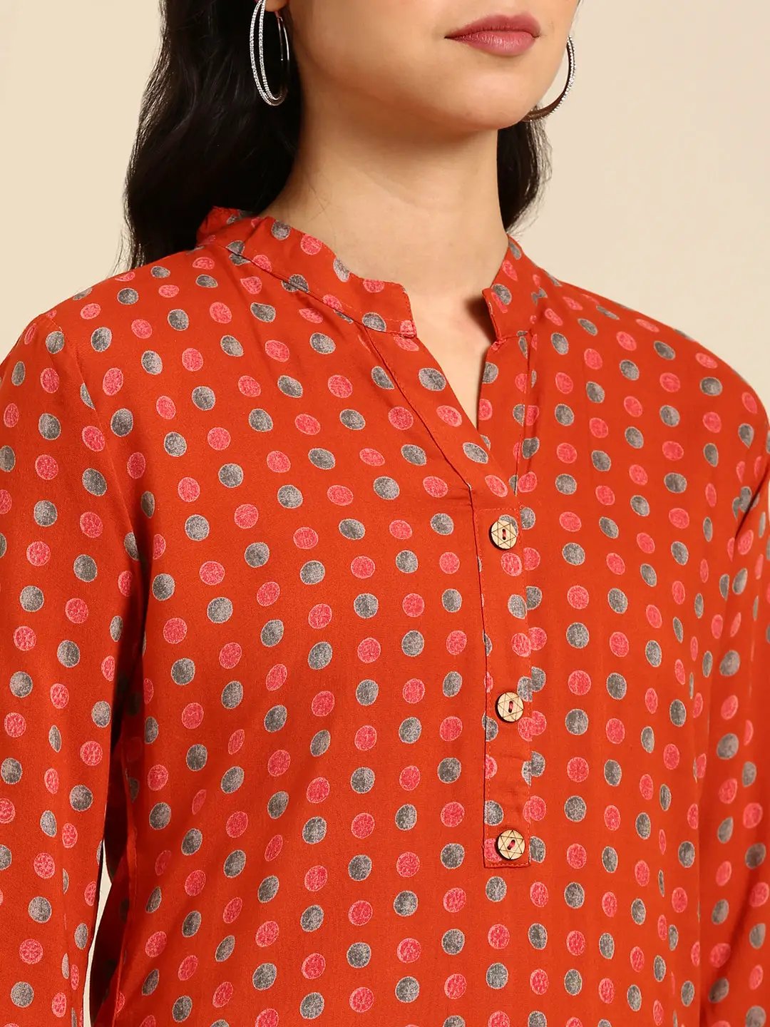 Women's Orange Printed Straight Kurta