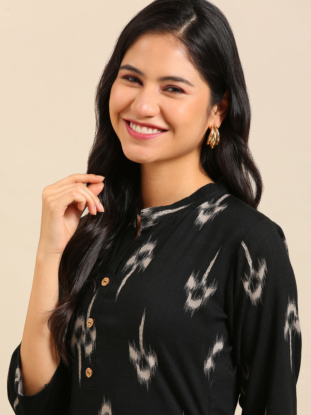 Women's Black Printed Straight Kurta