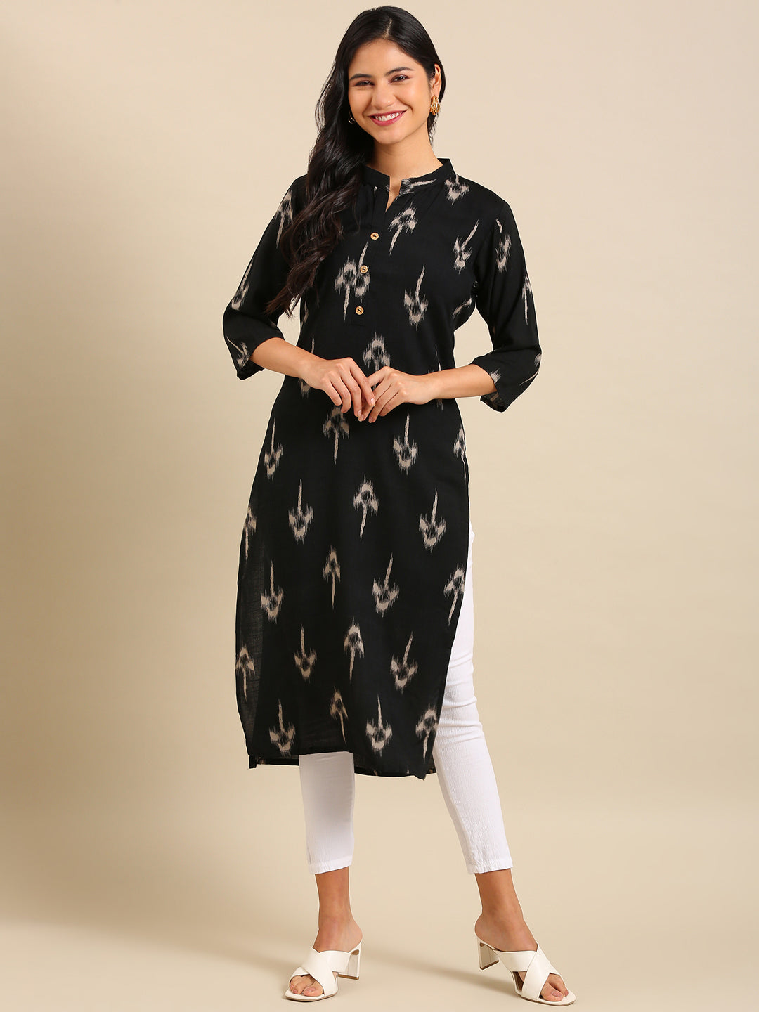 Women's Black Printed Straight Kurta