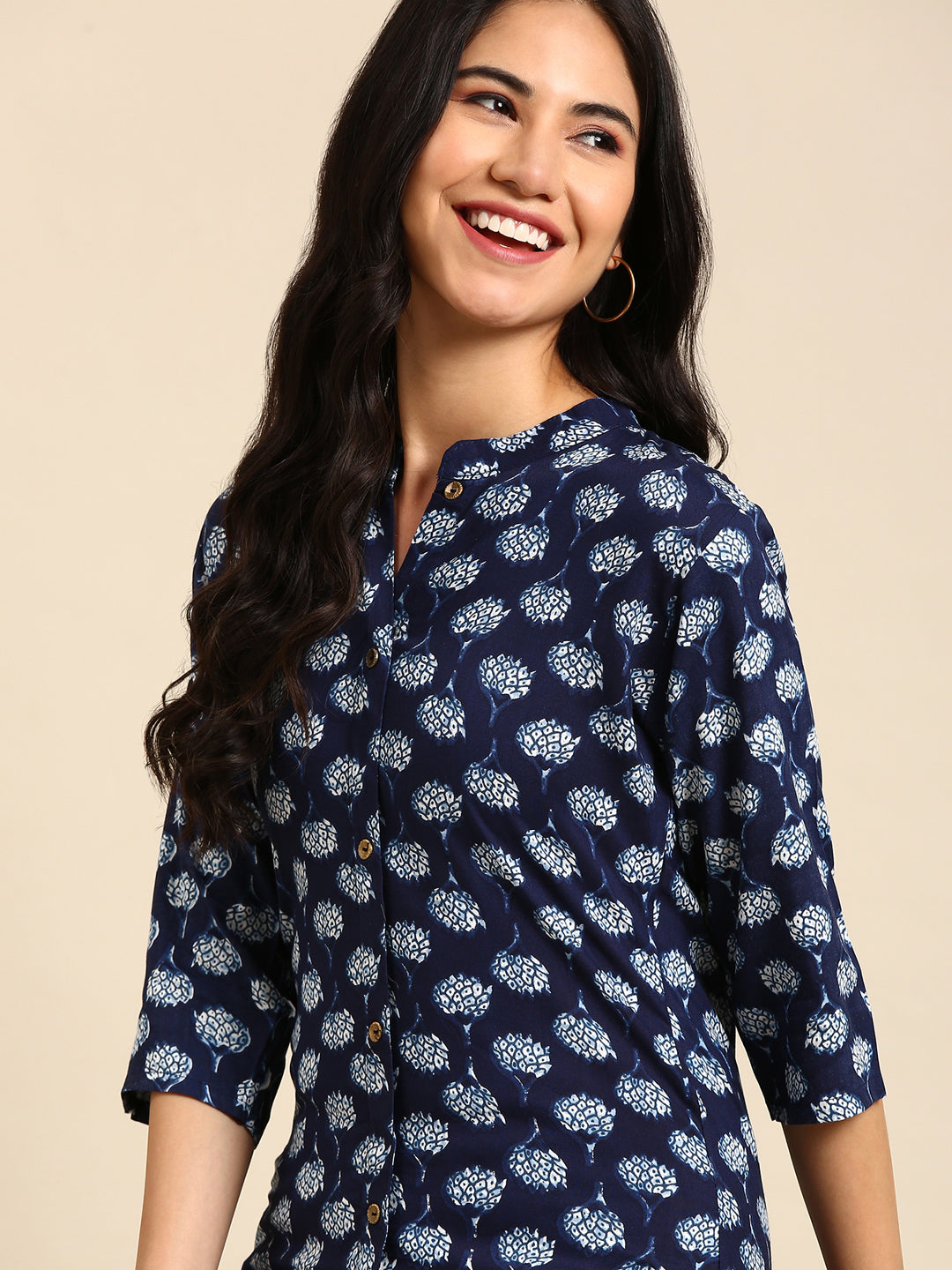 Women's Blue Printed Straight Kurta