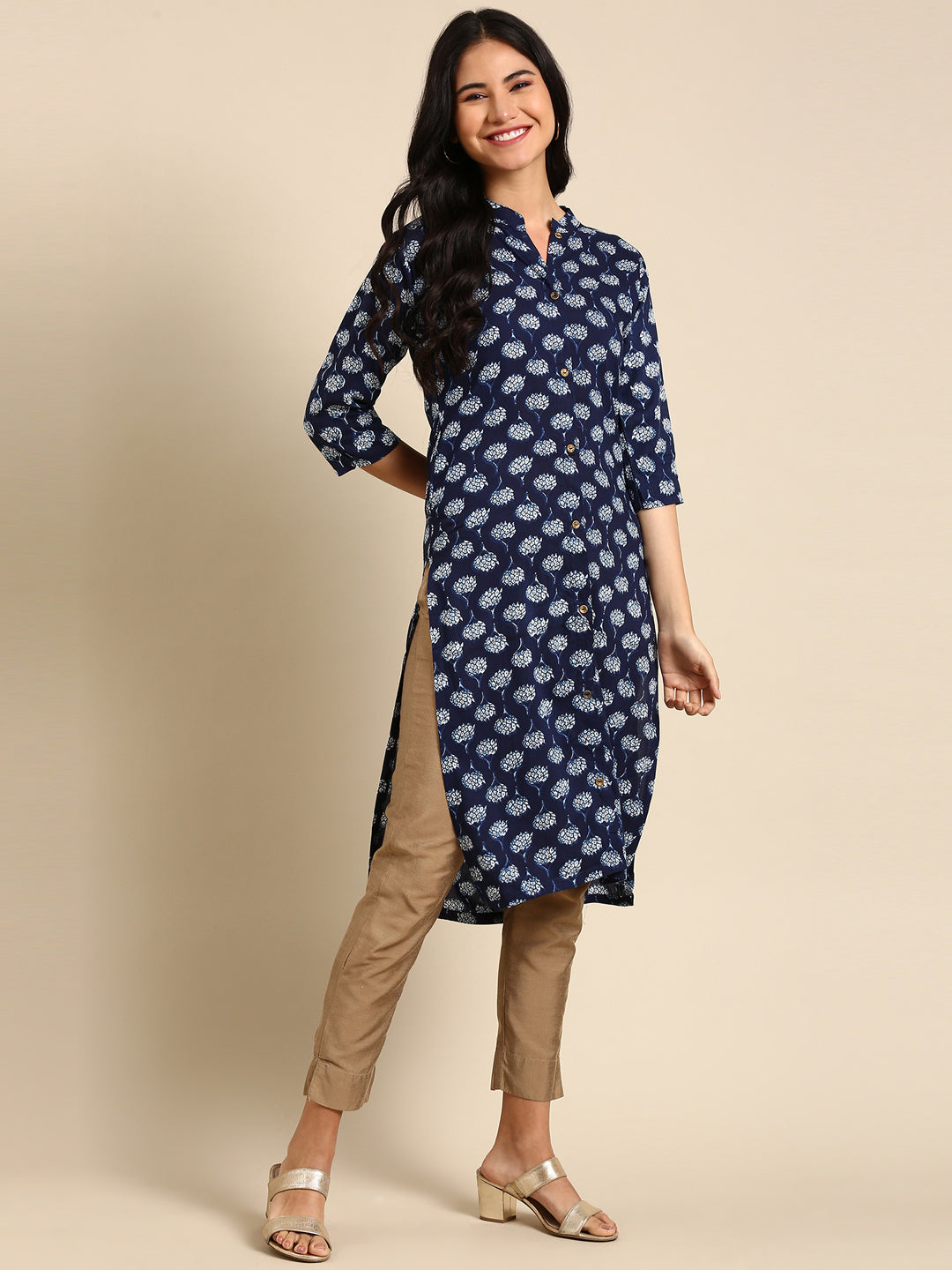 Women's Blue Printed Straight Kurta