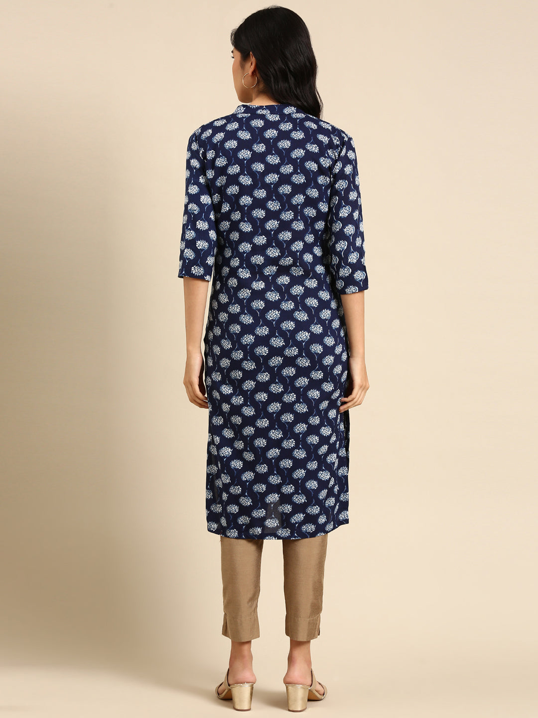 Women's Blue Printed Straight Kurta