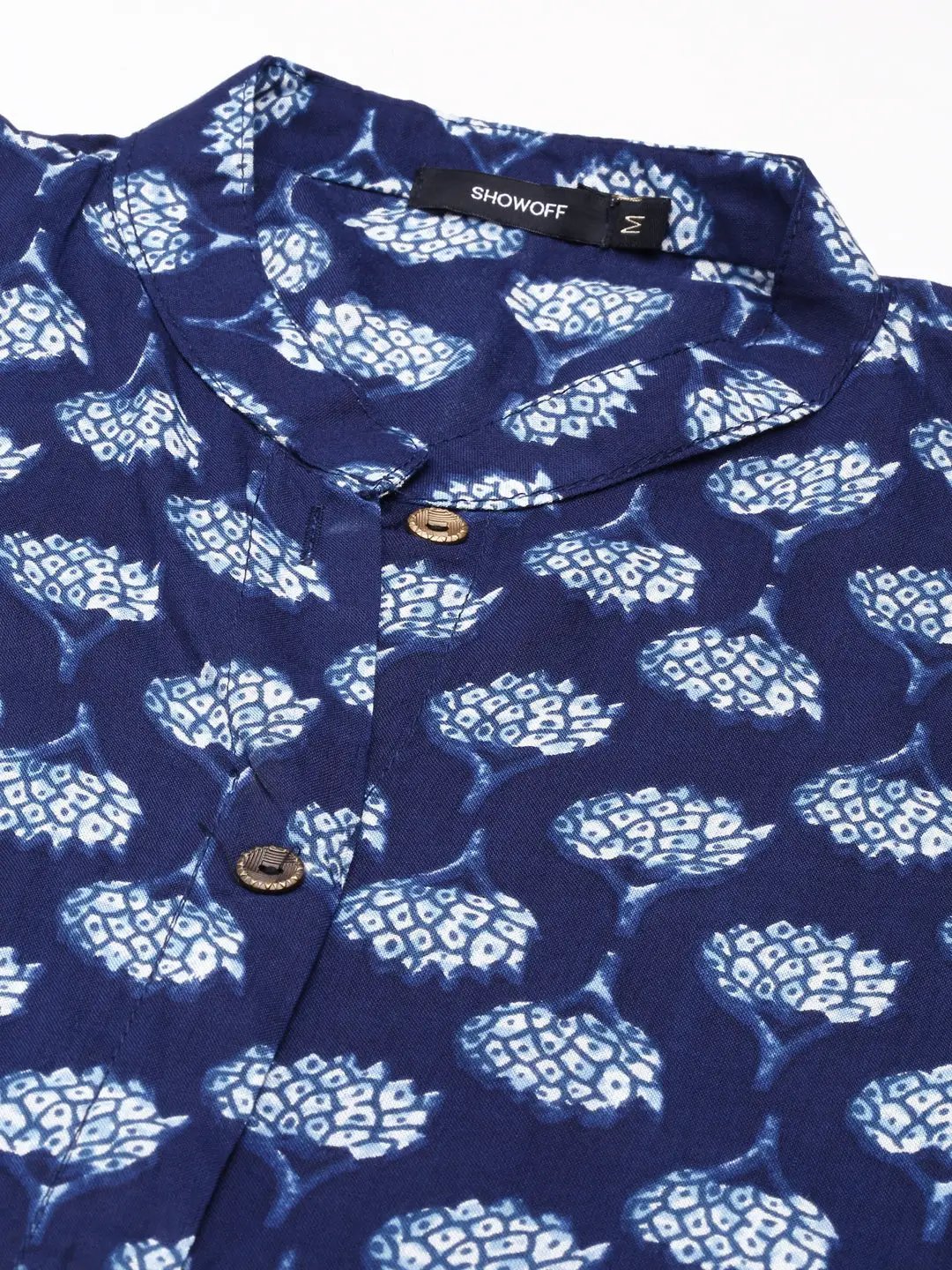 Women's Navy Blue Printed Straight Kurta