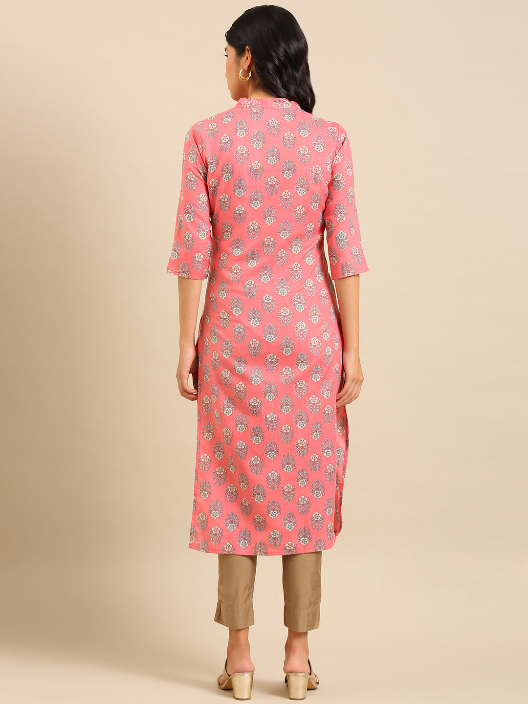 Women's Pink Printed Straight Kurta