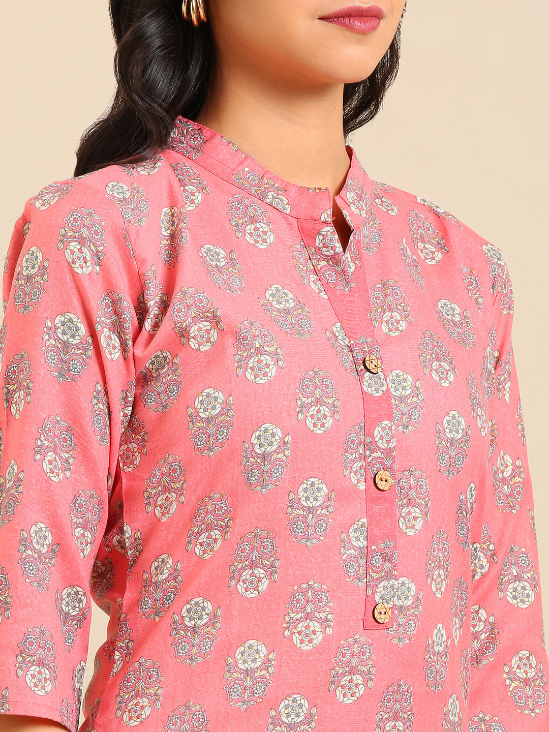 Women's Pink Printed Straight Kurta