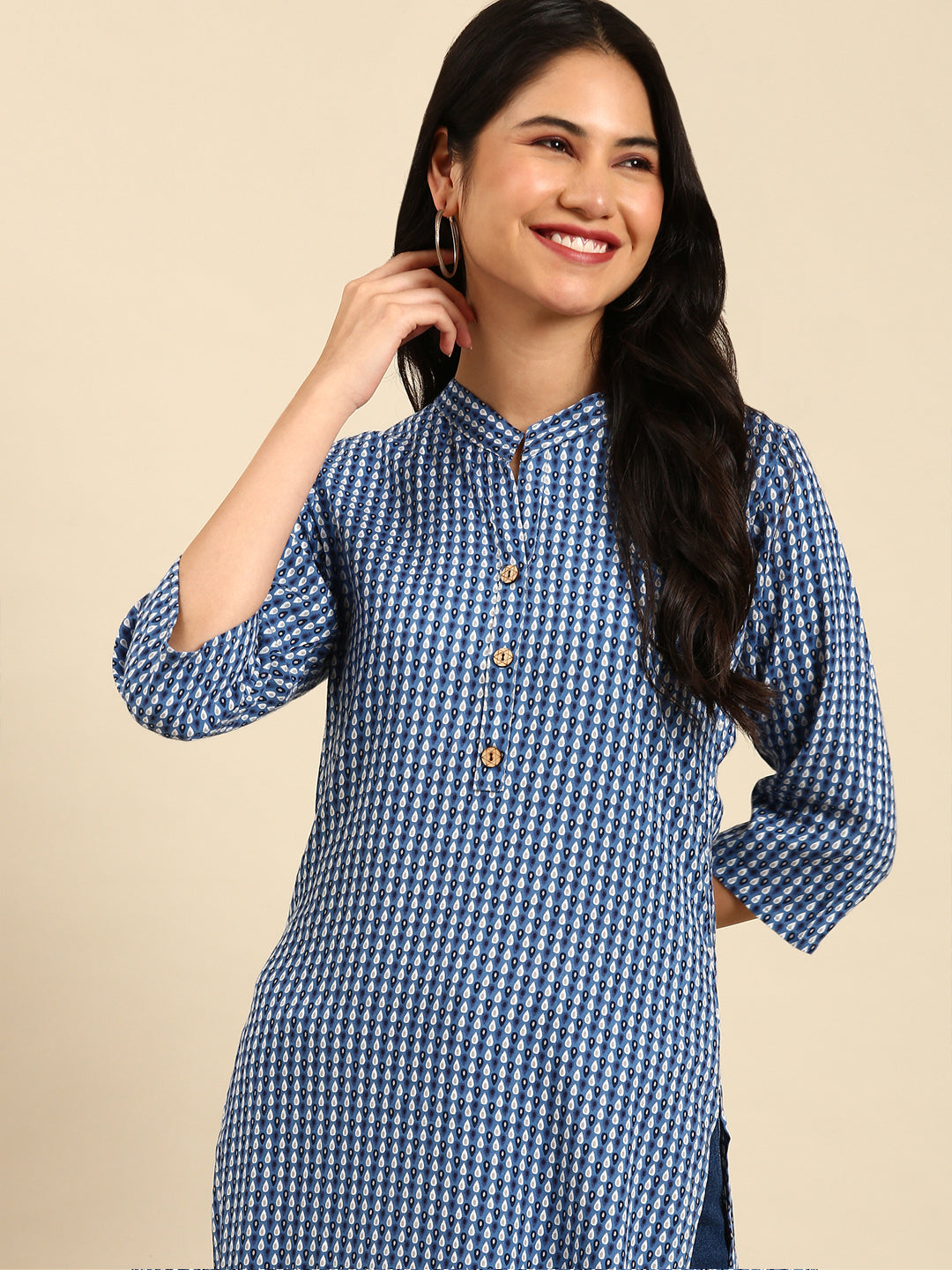 Women's Blue Printed Straight Kurta