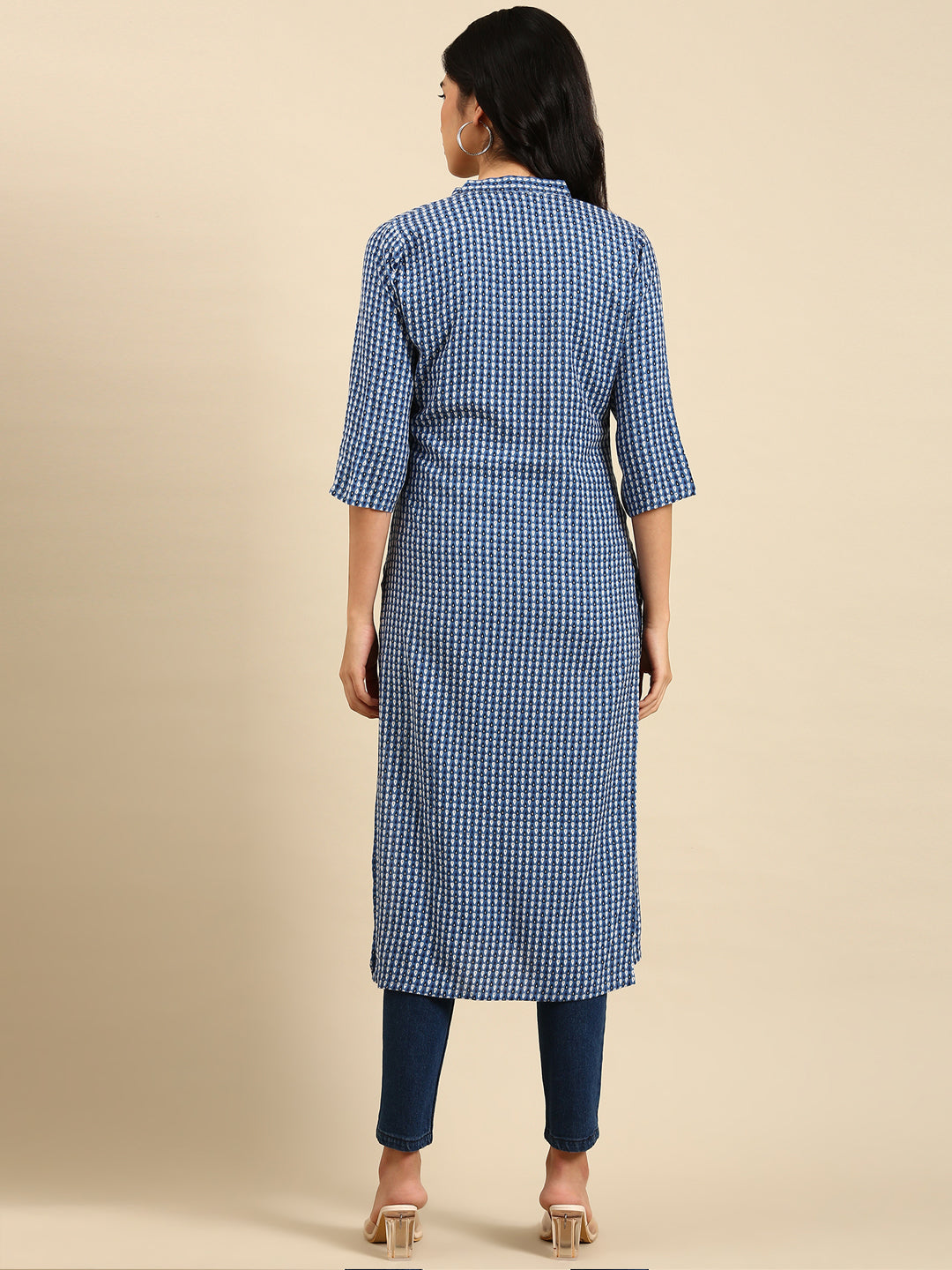 Women's Blue Printed Straight Kurta