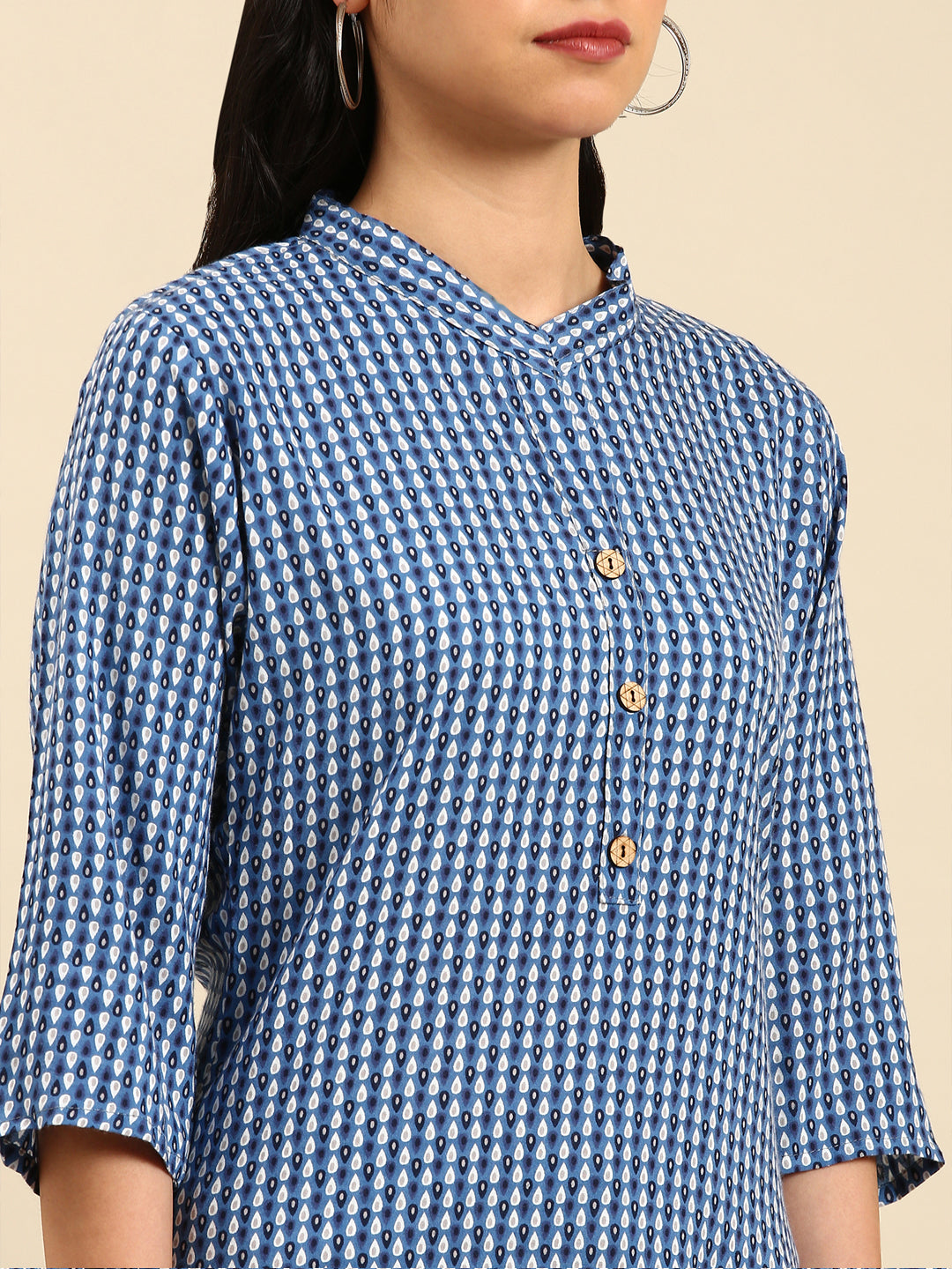 Women's Blue Printed Straight Kurta