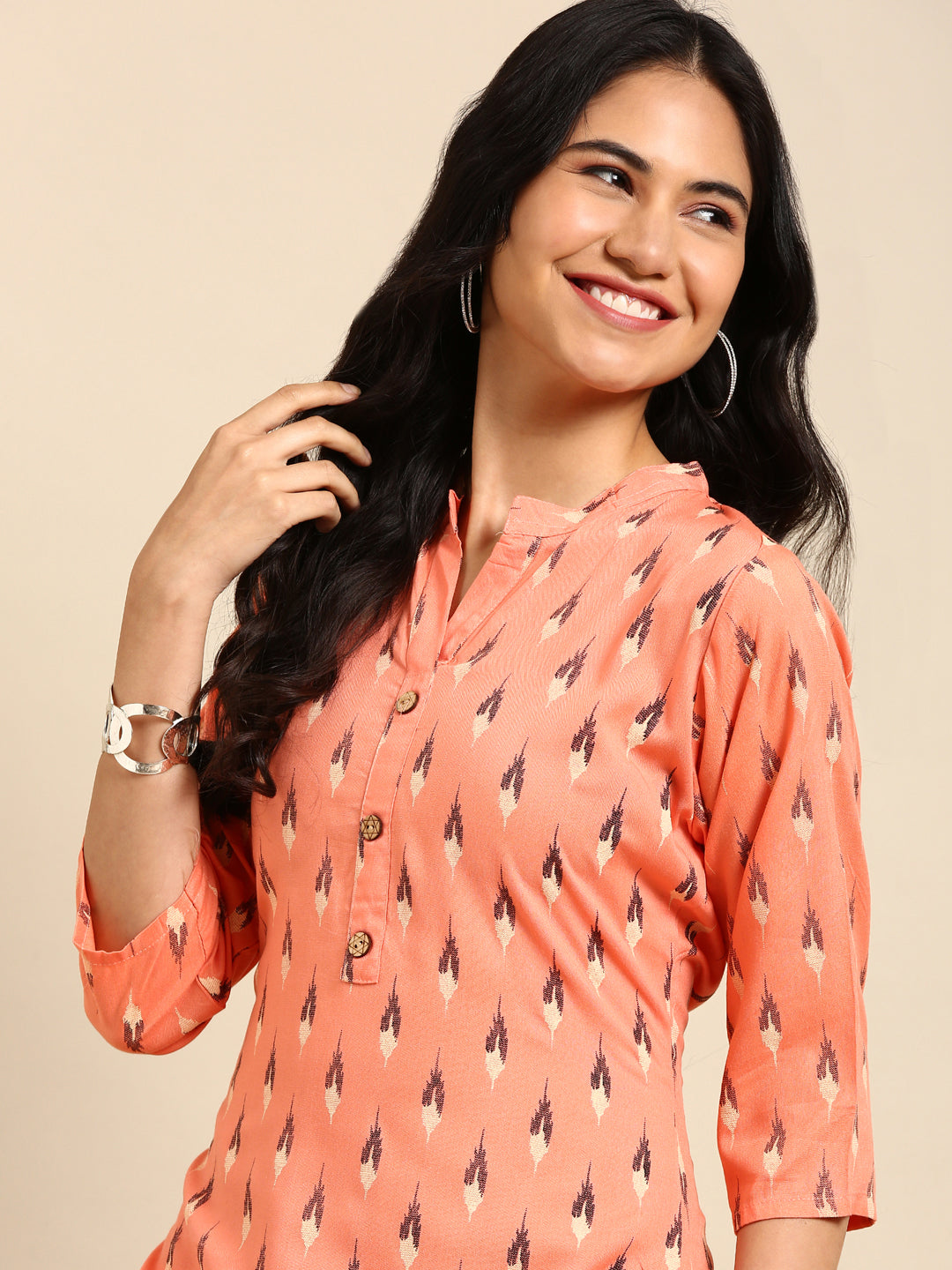 Women's Pink Printed Straight Kurta