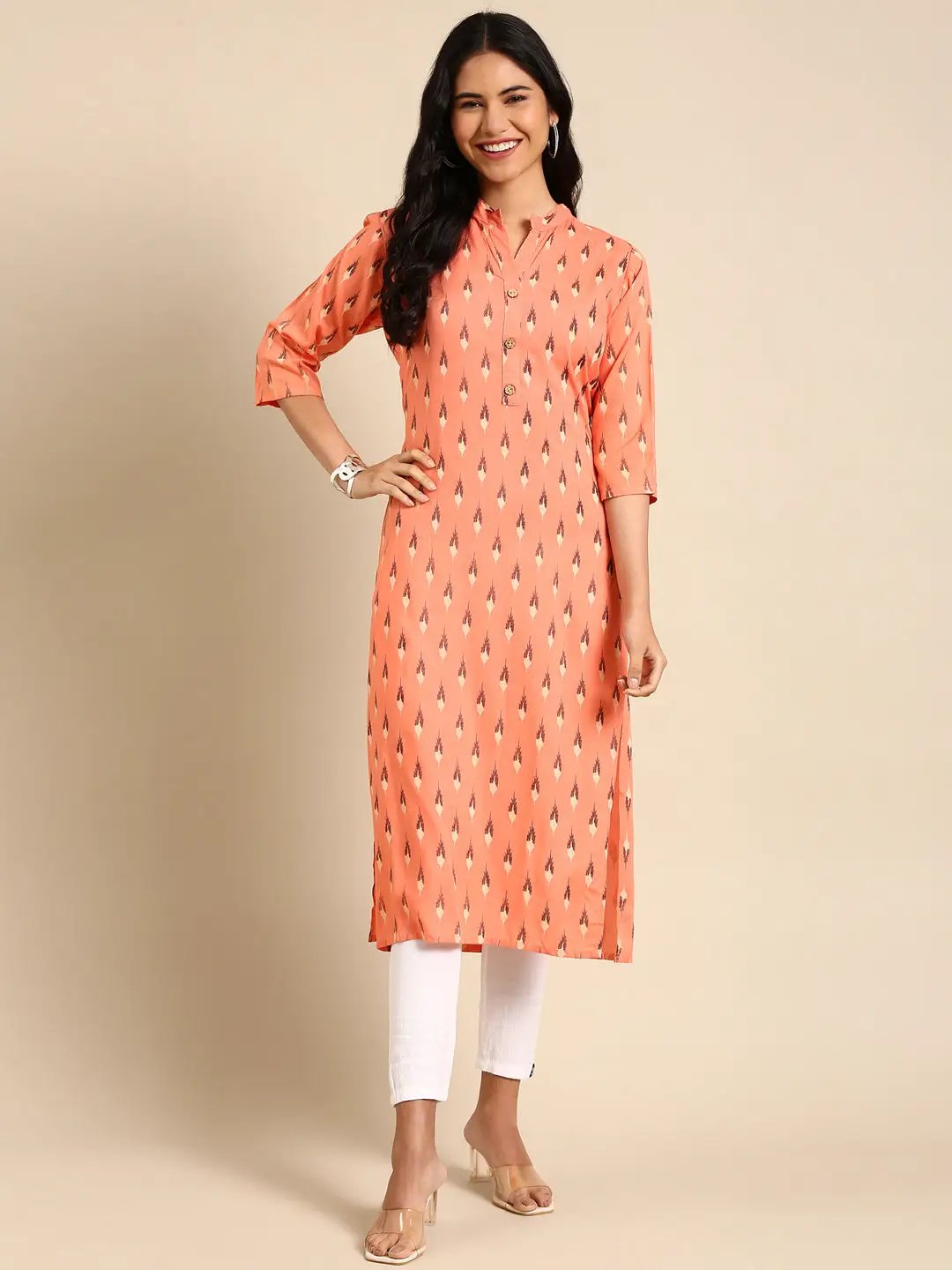 Women's Pink Printed Straight Kurta